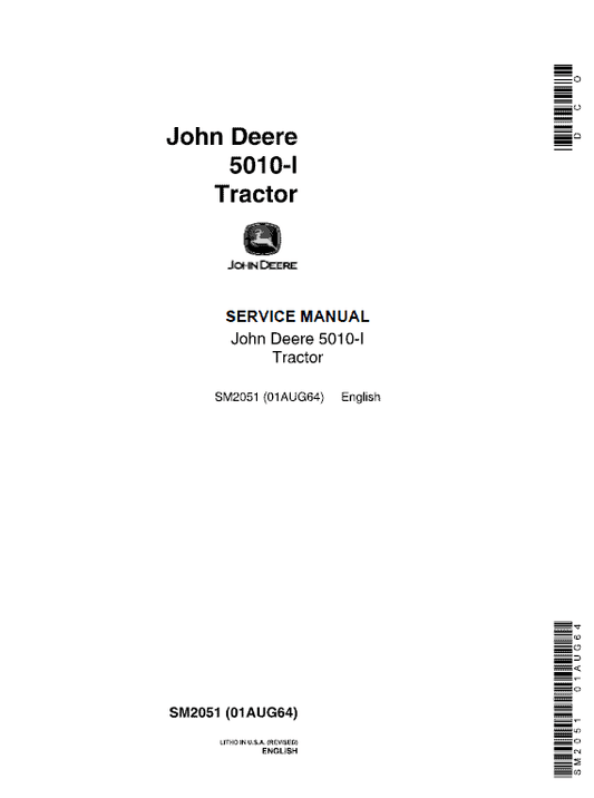 John Deere 5010-i Tractor Repair Technical Manual SM2051 Workshop Guide