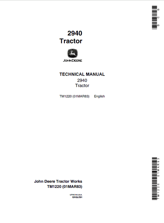 John Deere 2940 Tractor Repair Technical Manual Workshop Guide