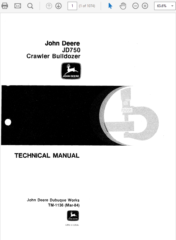 John Deere 750 Crawler Repair Technical  Manual (TM1136) Workshop Guide