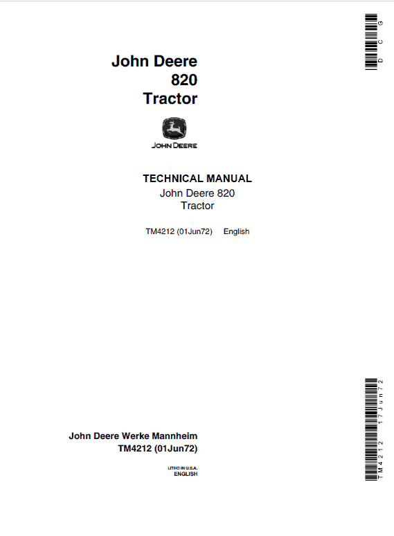 John Deere 820 Tractor Repair Technical Manual (S.N after 37000 -) Workshop Guide