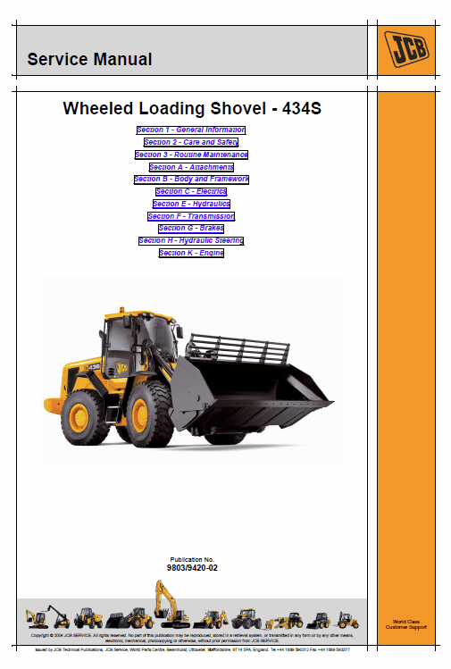 JCB 434S Wheeled Loader Shovel Service Manual Workshop Guide