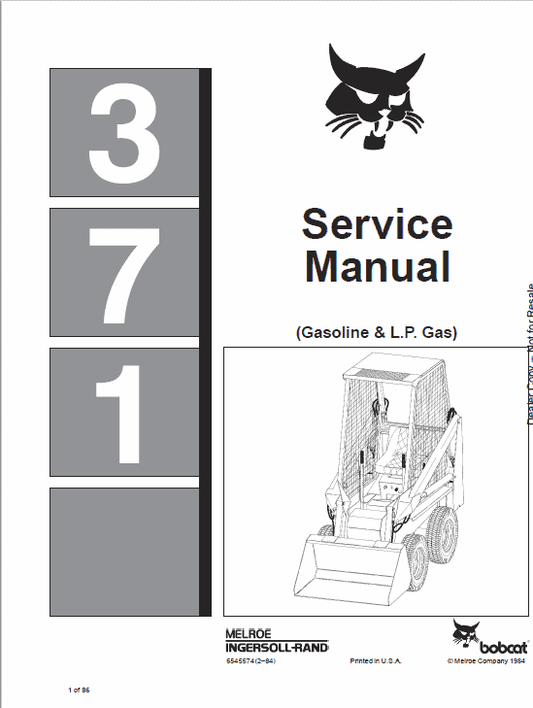 Bobcat 371 Skid-Steer Loader Service Manual Workshop Guide