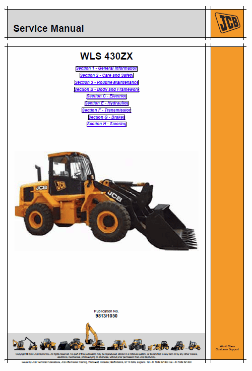JCB 430ZX Wheeled Loader Shovel Service Manual Workshop Guide