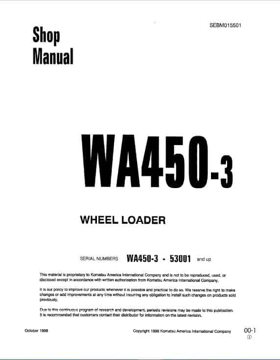 Komatsu WA450-3, WA450-3LL Wheel Loader Service Manual Workshop Guide