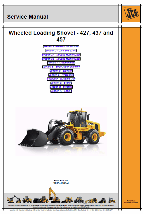 JCB 427, 437, 457 T4i, T4 Wheeled Loader Shovel Service Manual Workshop Guide