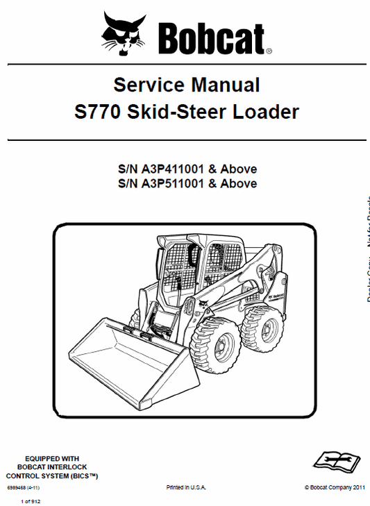 Bobcat S770 Skid-Steer Loader Service Manual Workshop Guide