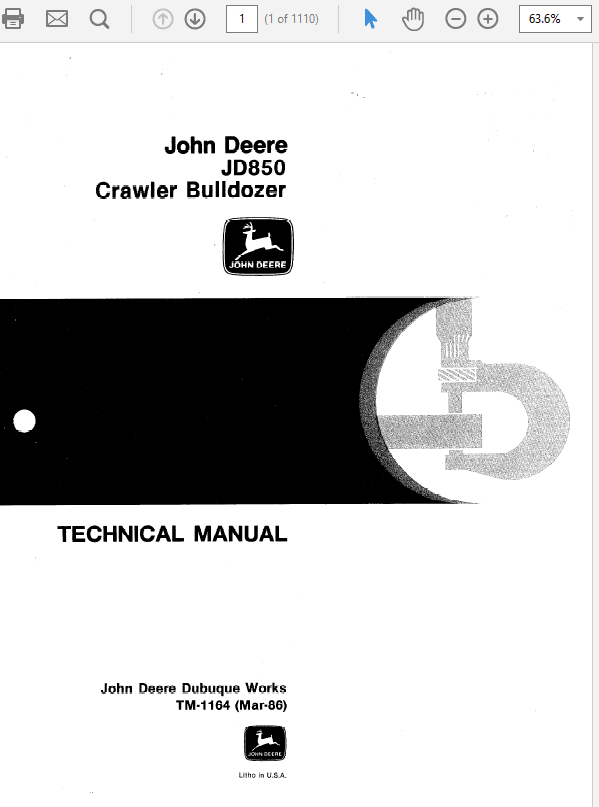 John Deere 850 Crawler Repair Technical Manual (TM1164) Workshop Guide