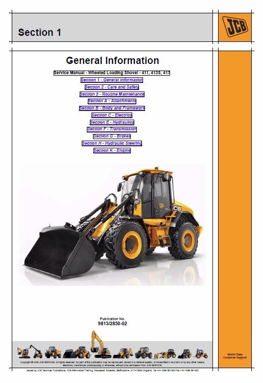 JCB 411, 413S, 417 Wheeled Loader Shovel Service Manual Workshop Guide