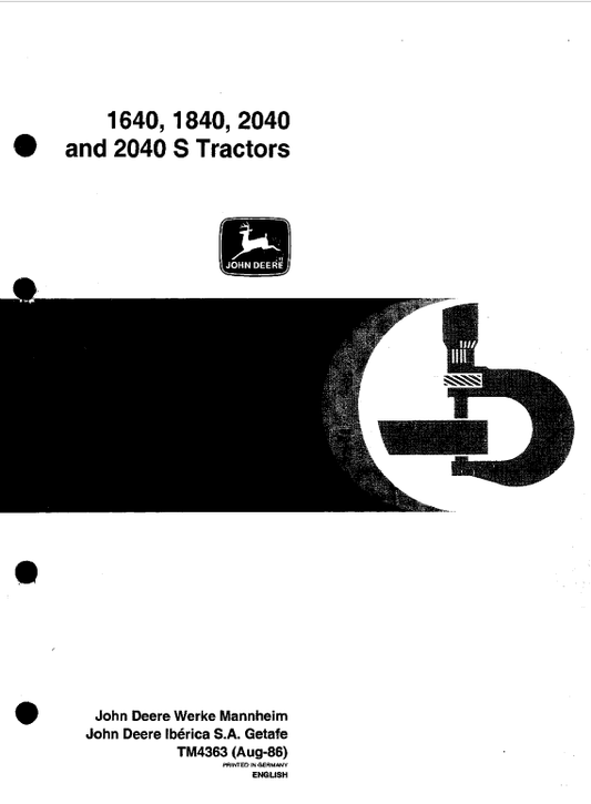 John Deere 1640, 1840, 2040, 2040S Tractors Technical Manual Workshop Guide