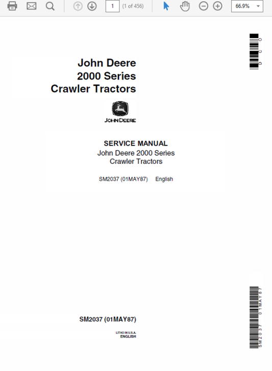 John Deere 2000 Series Crawler Tractors Technical Manual (SM2037) Workshop Guide
