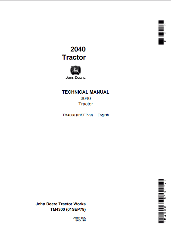 John Deere 2040 Tractor Repair Technical Manual (SN. 010001-349999) Workshop Guide