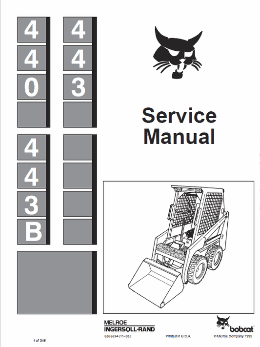Bobcat 440, 443 and 443B Skid-Steer Loader Service Manual Workshop Guide