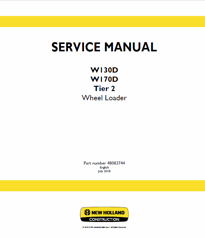 New Holland W130D, W170D Tier 2 Wheel Loader Service Manual Workshop Guide