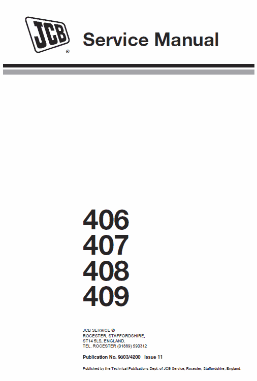 JCB 406, 407, 408, 409 Wheeled Loader Shovel Service Manual Workshop Guide