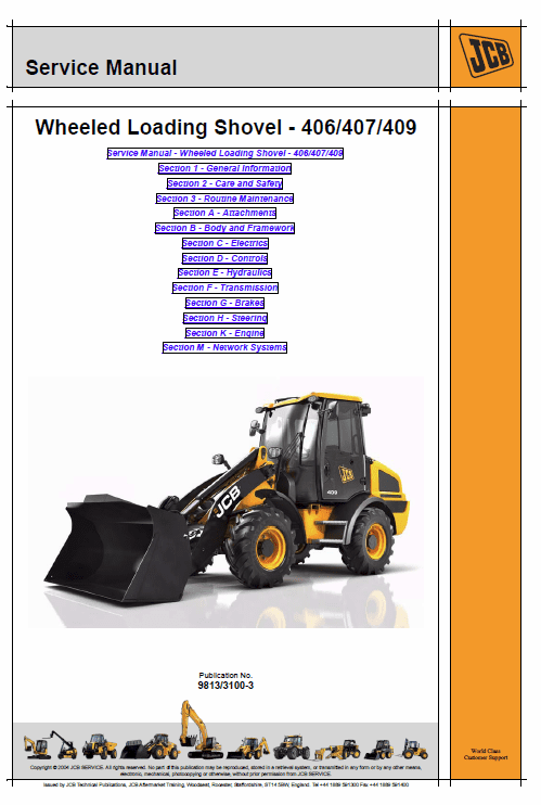 JCB 406, 407, 409 Wheeled Loader Shovel Service Manual Workshop Guide
