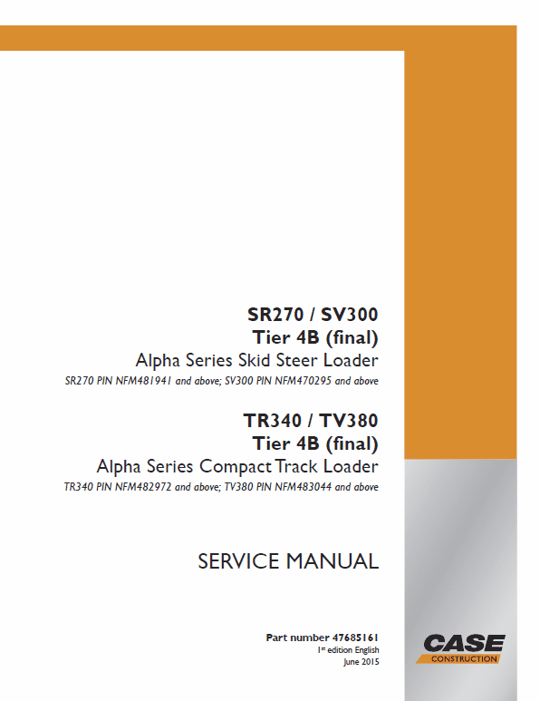 Case SR270, SV300, SV340, TR340, TV380 SkidSteer Service Manual (Tier 4B) Workshop Guide