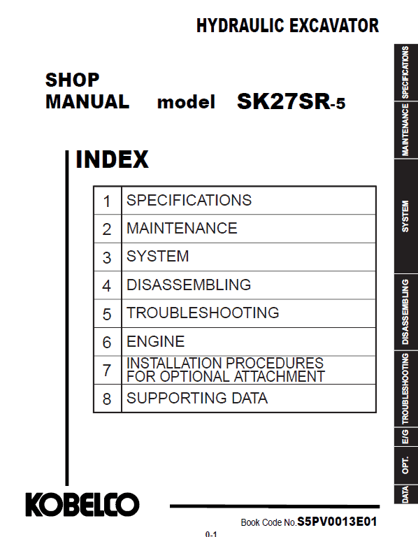 Kobelco SK27SR-5 Hydraulic Excavator Repair Service Manual Workshop Guide