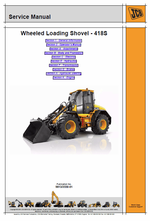 JCB 418S Wheeled Loader Shovel Service Manual Workshop Guide