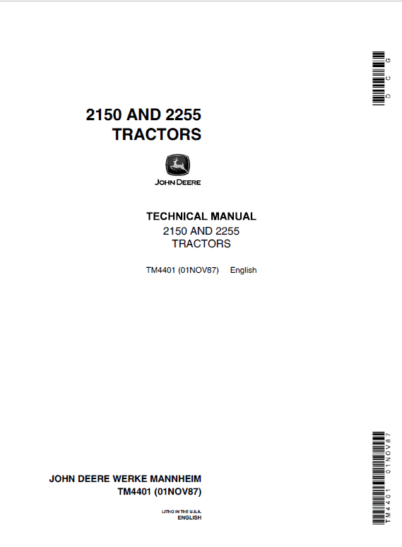 John Deere 2150, 2255 Tractors Repair Technical Manual Workshop Guide