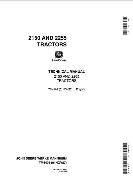 John Deere 2150, 2255 Tractors Repair Technical Manual Workshop Guide