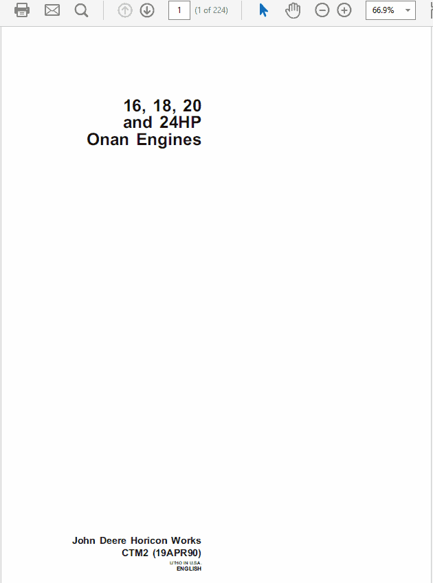 John Deere 16, 18, 20, 24HP Onan Engines Technical Manual  (CTM2) Workshop Guide