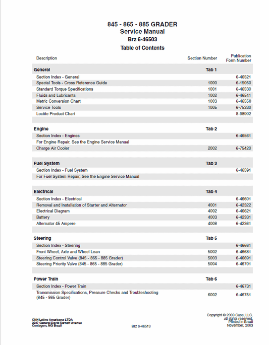 Case 845, 865, 885 Grader Service Manual Workshop Guide