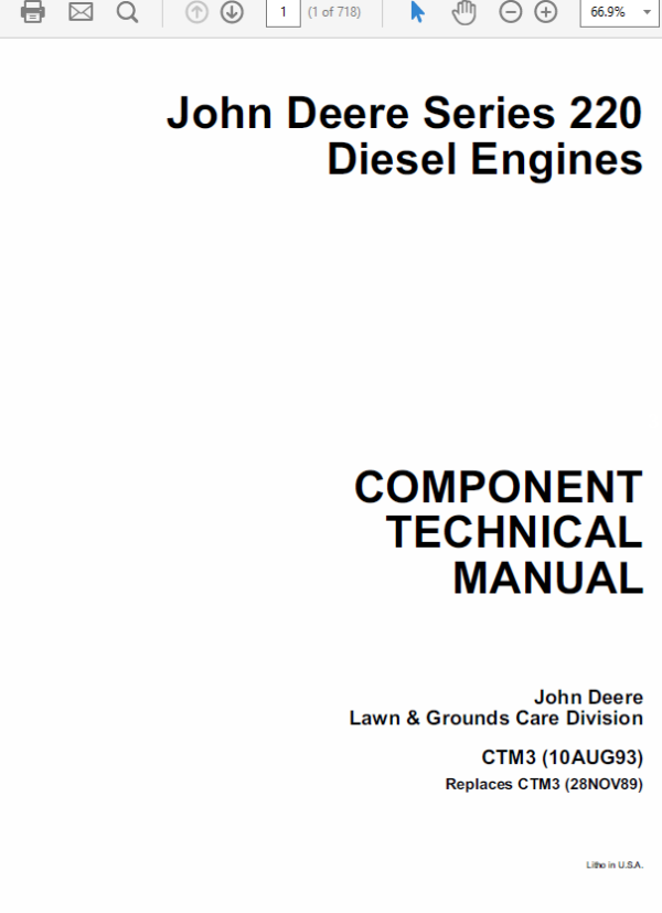 John Deere 220 Diesel Engines Repair Technical Manual (CTM3) Workshop Guide