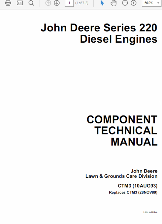 John Deere 220 Diesel Engines Repair Technical Manual (CTM3) Workshop Guide