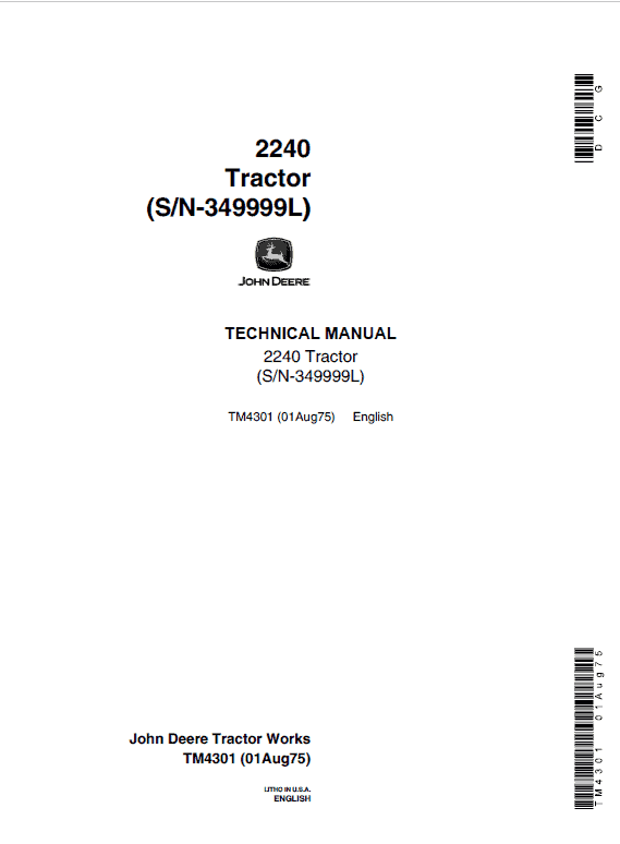 John Deere 2240 Tractor Repair Technical Manual Workshop Guide