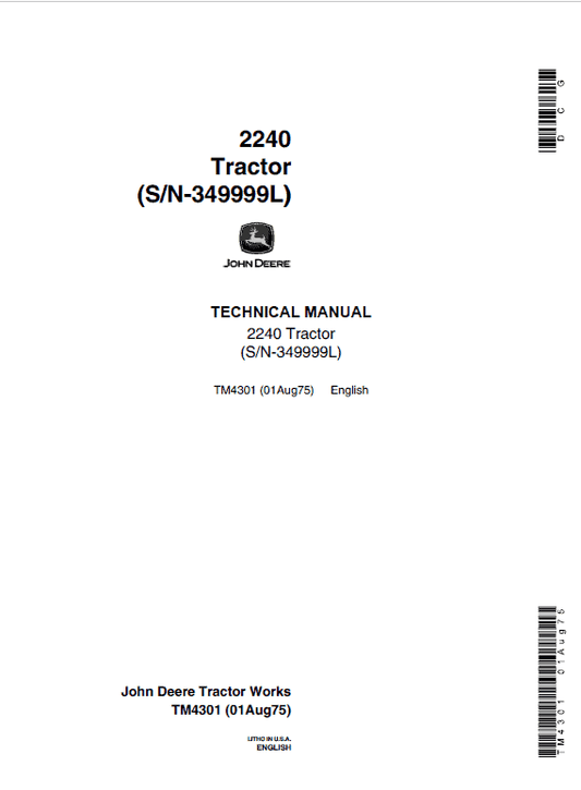 John Deere 2240 Tractor Repair Technical Manual Workshop Guide
