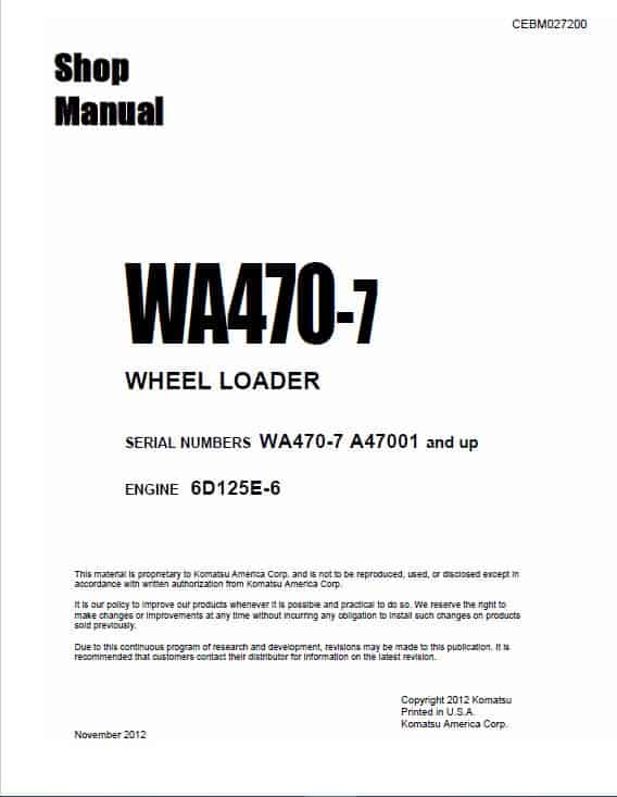 Komatsu WA470-7 Wheel Loader Service Manual Workshop Guide