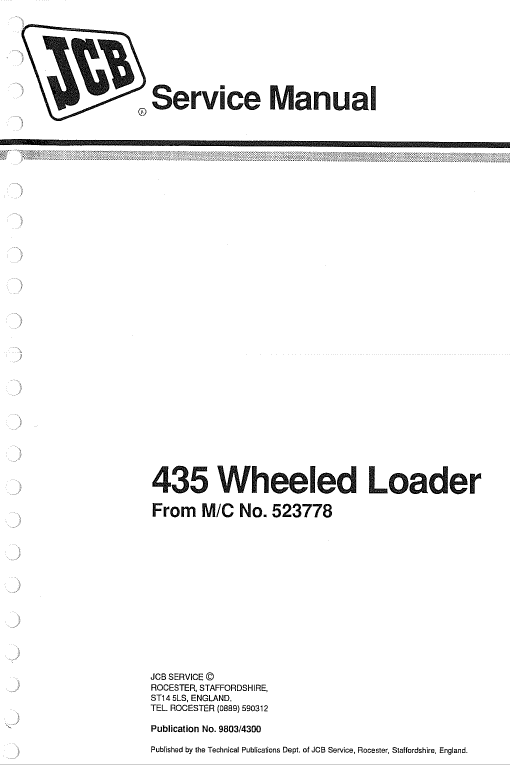 JCB 435 Wheeled Loader Shovel Service Manual Workshop Guide