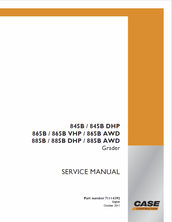 Case 885B, 885B DHP, 885 VHP, 885 AWD Grader Service Manual Workshop Guide