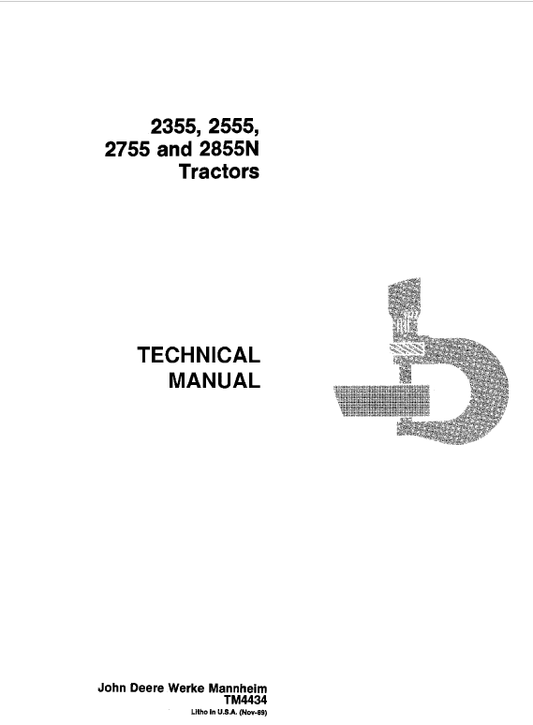 John Deere 2355, 2555, 2755, 2855N Tractors Repair Technical Manual Workshop Guide