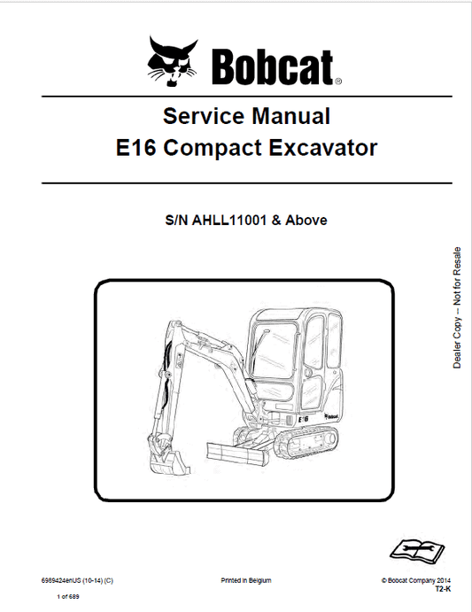 Bobcat E16 Excavator Repair Service Manual