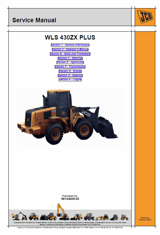 JCB 430ZX Plus Wheeled Loader Shovel Service Manual Workshop Guide