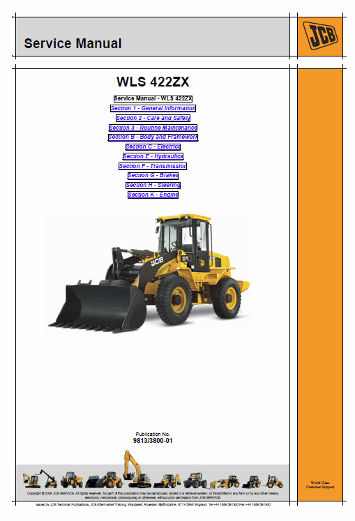JCB 422ZX Wheeled Loader Shovel Service Manual Workshop Guide