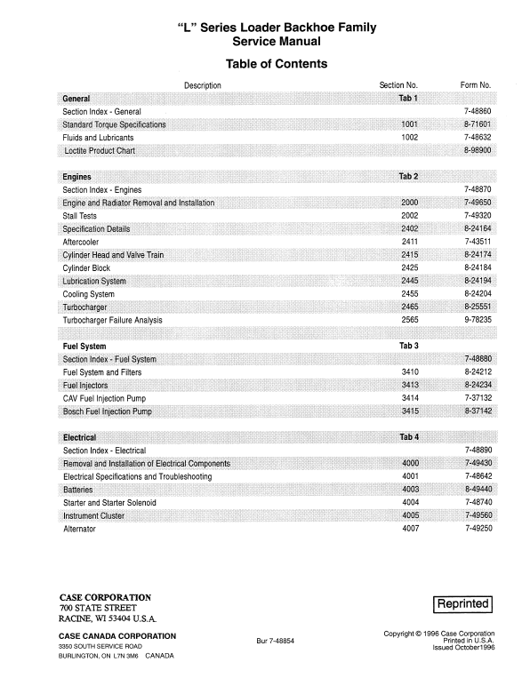 Case L Series Loader Backhoe Service Manual Workshop Guide