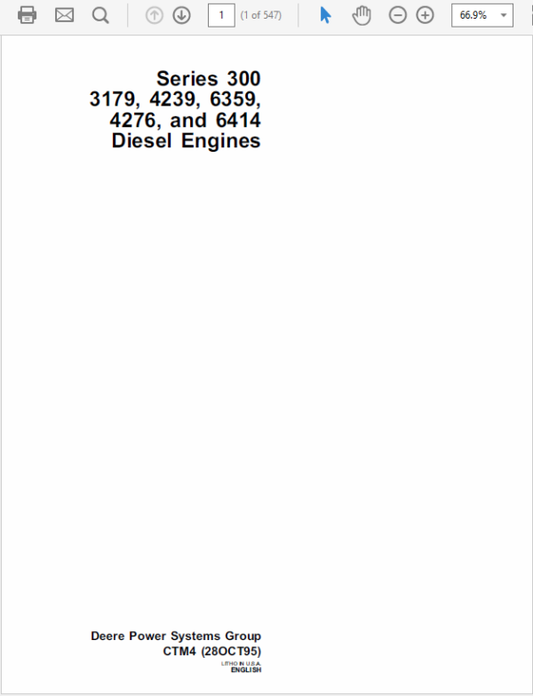John Deere 300 Series Type 3179, 4239, 6359, 4276, 6414  Engines Manual (CTM4) Workshop Guide