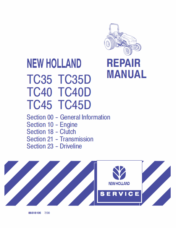 New Holland TC31, TC35, TC40, TC45 Tractor Service Manual Workshop Guide