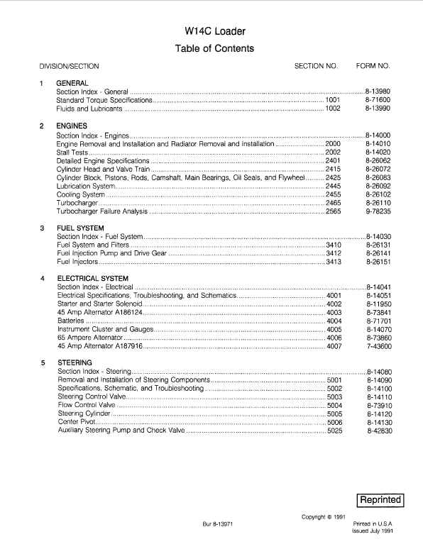Case W14C Loader Service Manual Workshop Guide