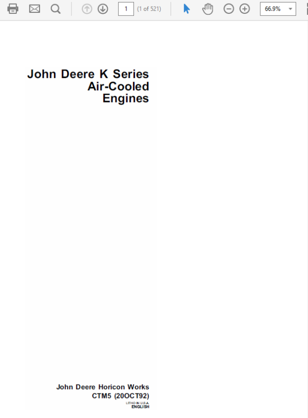 John Deere K Series Air Cooled & Liquid Cooled Engines Manual (CTM5 and CTM39) Workshop Guide