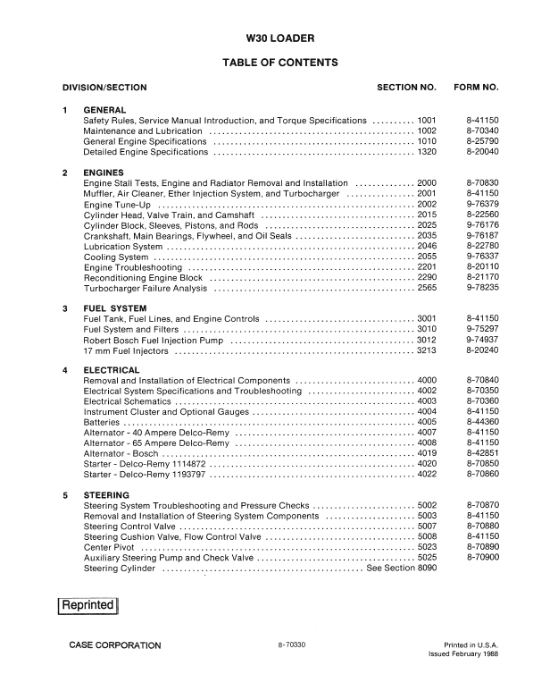 Case W30 Loader Service Manual Workshop Guide