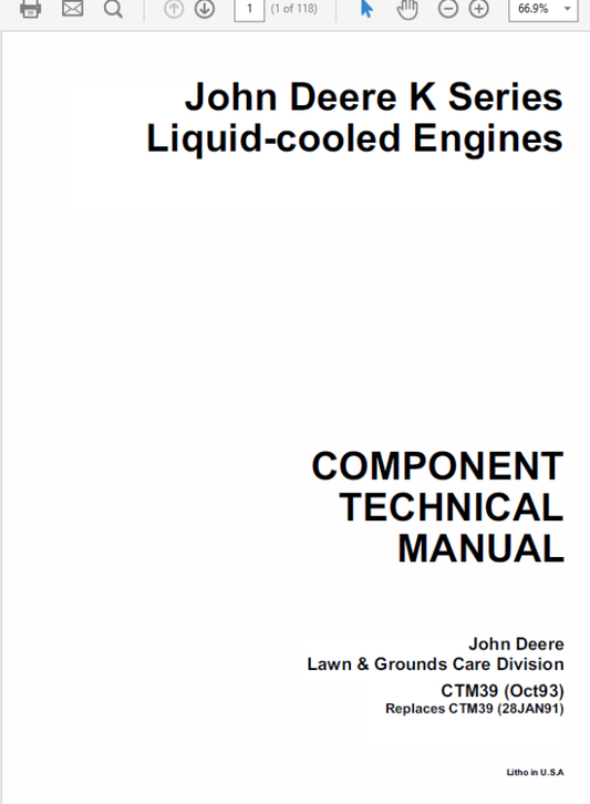 John Deere K Series Air Cooled & Liquid Cooled Engines Manual (CTM5 and CTM39) Workshop Guide
