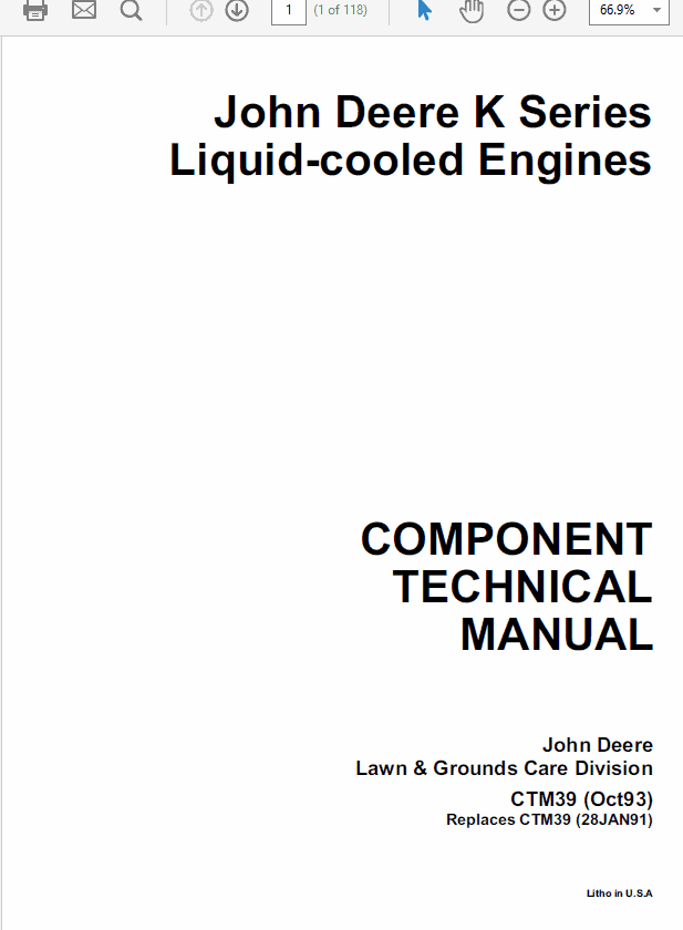 John Deere K Series Air Cooled & Liquid Cooled Engines Manual (CTM5 and CTM39) Workshop Guide