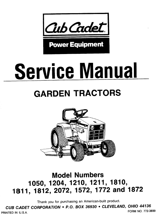 Cub Cadet 1810, 1811 and 1812  Service Manual Workshop Guide