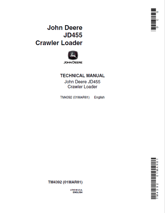 John Deere 455 Crawler Loader Repair Technical Manual (TM4392) Workshop Guide