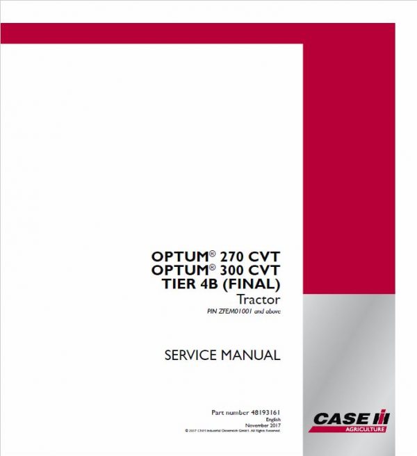 Case Optum 270 CVT, 300 CVT Tractor Service Manual Workshop Guide