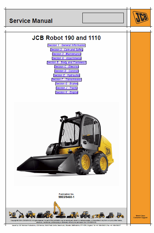 JCB 190, 190HF, 1110, 1110HF, 190T, 190THF, 1110T, 1110THF Skidsteer Loader Manual Workshop Guide