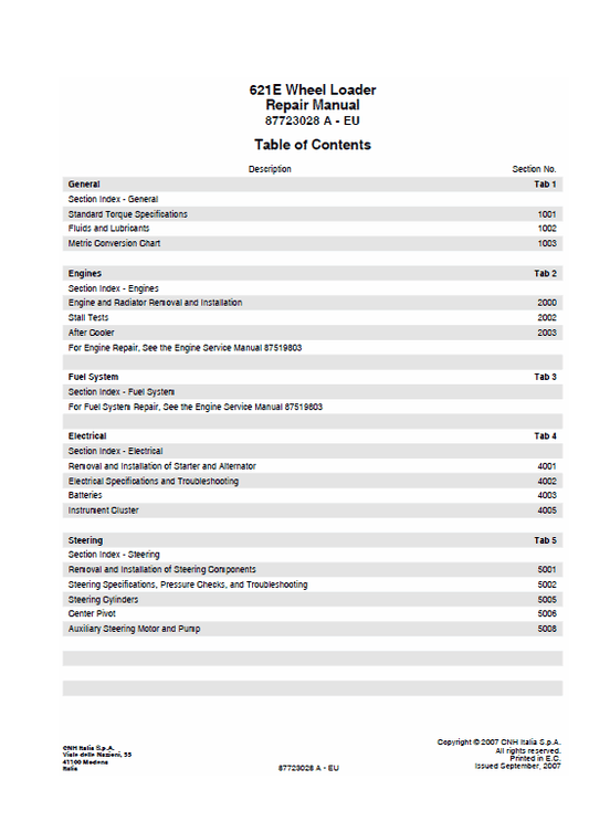 Case 621E Wheel Loader Service Manual Workshop Guide